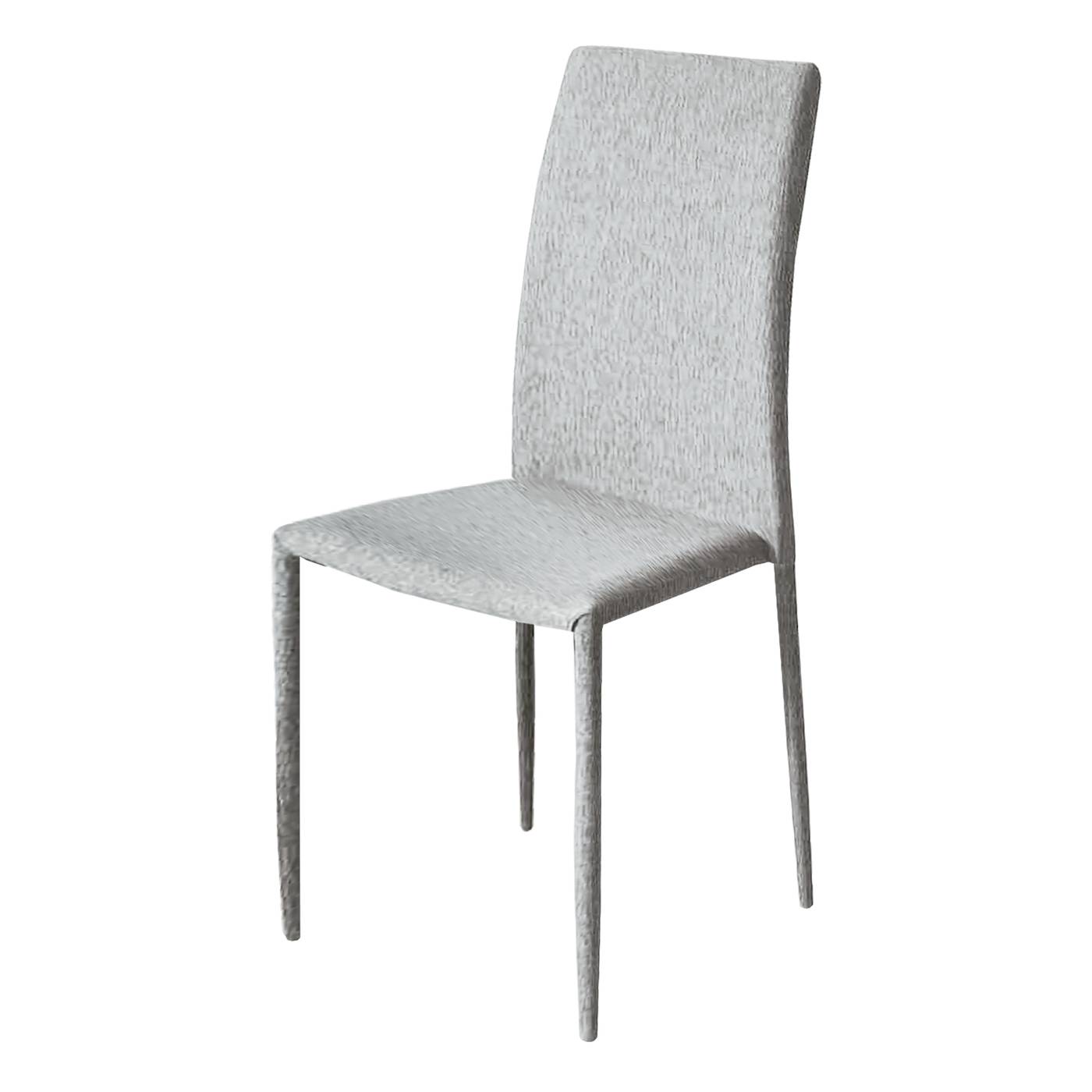 Pack 4 sillas de comedor apilables, con respaldo y asiento acolchado tapizados con tela color gris perla.
